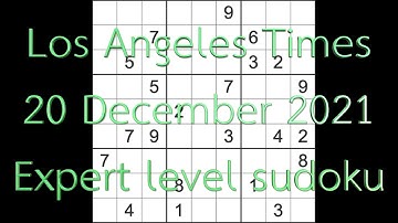 Sudoku solution – Los Angeles Times sudoku 20 December 2021 Expert level