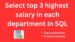 How to Find Top 3 Highest Salary in Each Department using RANK() function in SQL | Techie Creators