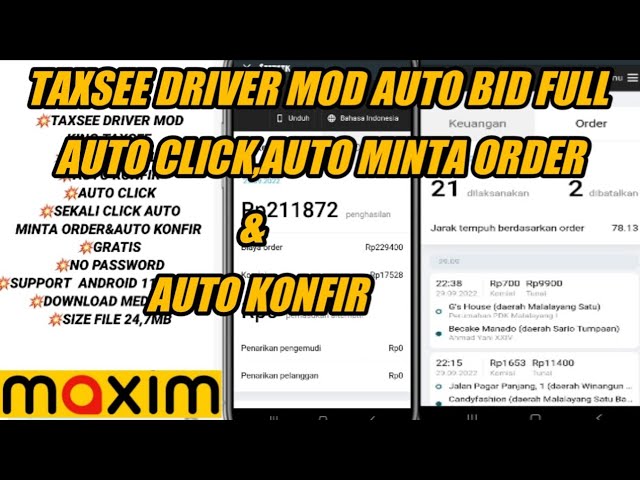 TAXSEE DRIVER MOD AUTO BID FULL,AUTO CLICK,AUTO TERIMA ORDER,AUTO KONFIR,info orderan maxim class=