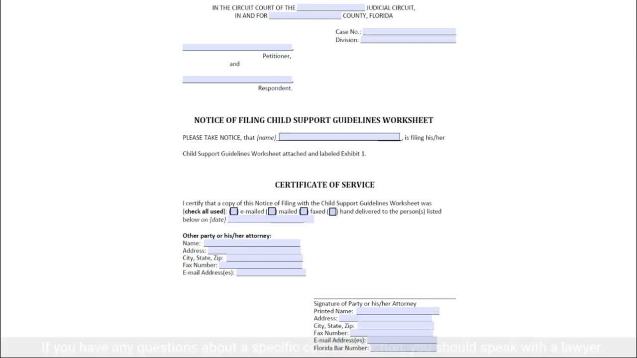 Notice of Filing Child Support Guidelines Worksheet Page 1 YouTube