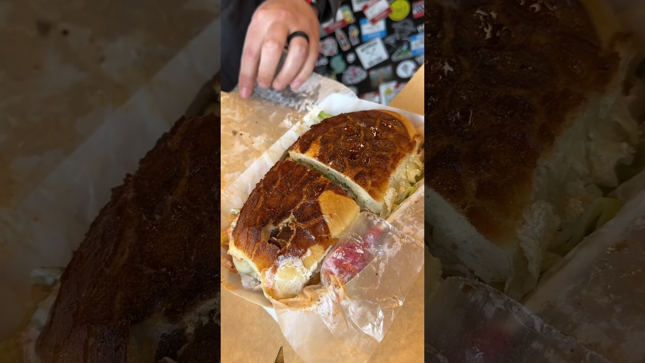 The STEVE BYRNE SUB with Garlic Oil from Mission Sandwich in Brooklyn, NYC! 🥖🔥 #DEVOURPOWER