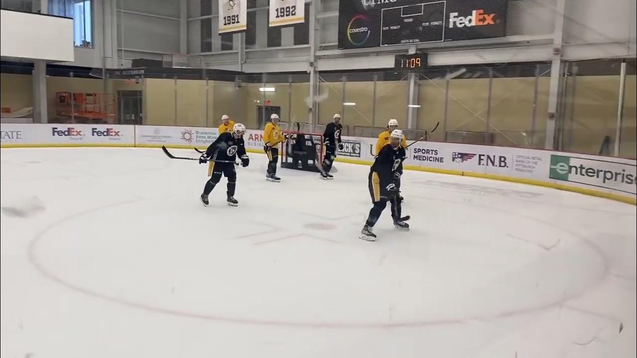 Group of Penguins players during an informal skate at the Lemieux