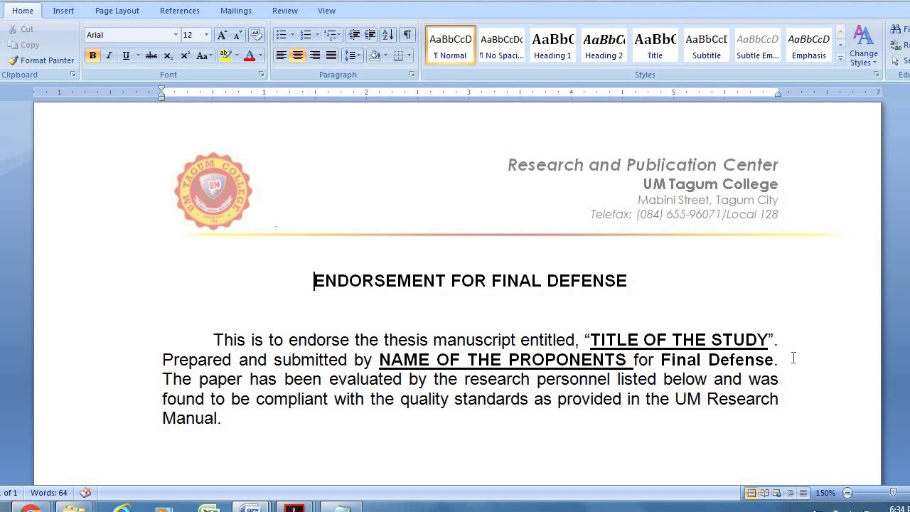 21 ENDORSEMENT FOR FINAL DEFENSE