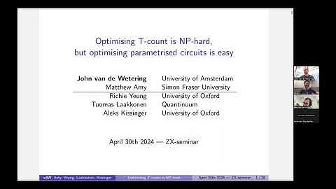 Optimising T-Count is NP-Hard, but Optimising Parametrised Circuits is Easy - John van de Wetering