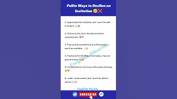 Polite Ways to Decline an Invitation 😊❌ #english #shorts #invitation #spokenenglish #viralvideo