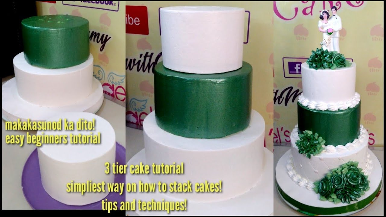 Ready go to ... https://youtu.be/nhdITu1fnQg [ Simpliest way on how to stack 3 tier cake | Cake decorating, tips and techniques | simple design]