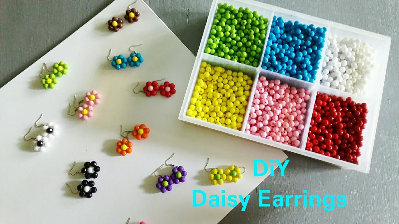 Daisy Earrings simple, belajar membuat anting untuk pemula, beaded jewelry tutorial for beginners