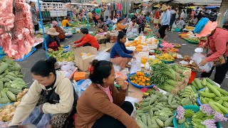 Plenty of Fresh Vegetables, Fish, Pork & More in Cambodian Traditional Market - Food Market Scenes