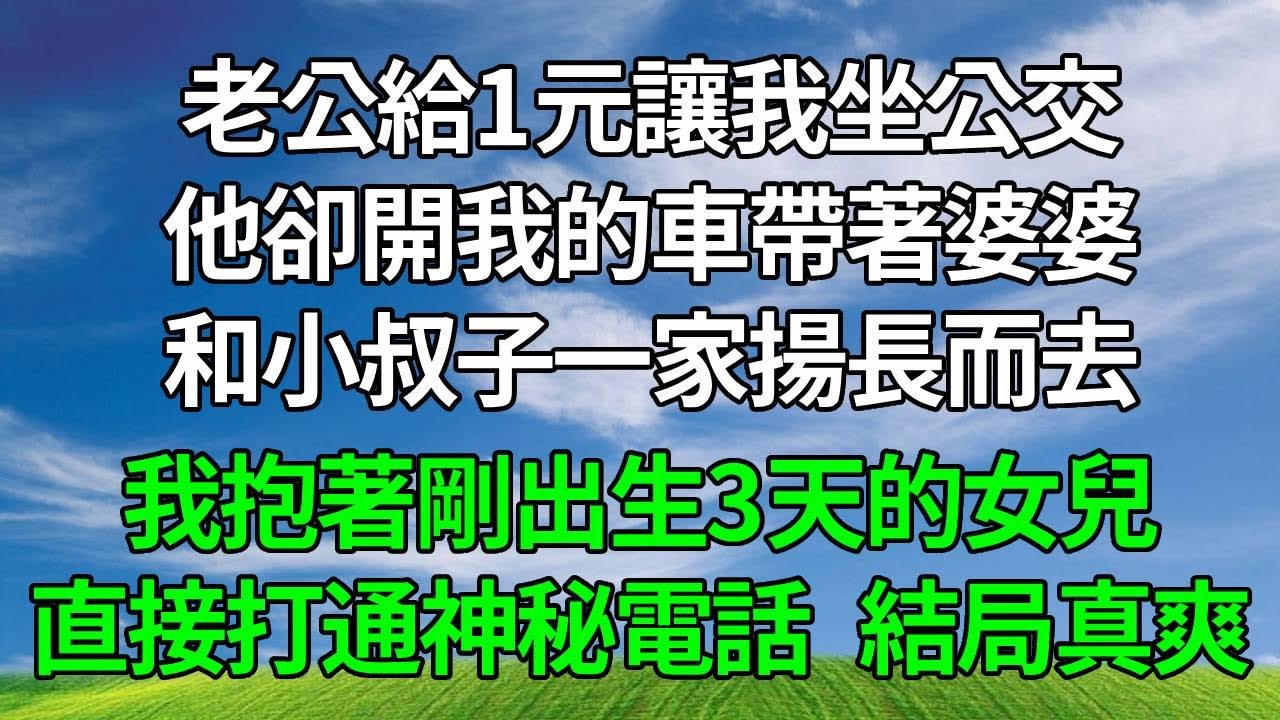 老公給1元讓我坐公交，他卻開我的車帶著婆婆，和小叔子一家揚長而去，我抱著剛出生3天的女兒，直接打通神秘電話，結局真爽！#生活經驗 #為人處世 #人生感悟 #故事分享 #原创视频