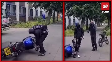 Rekaman menunjukkan para preman mencoba mencuri sepeda motor sebelum menabrak semak-semak