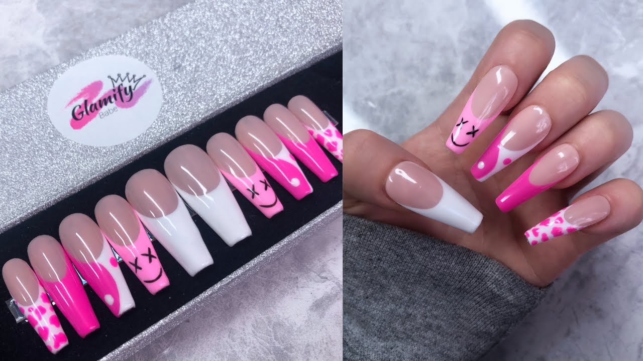 Pink French Tip Nail Design| How To Make Press On Nails| Nail Tutorial| Nail  Art| Pink Tips - Youtube