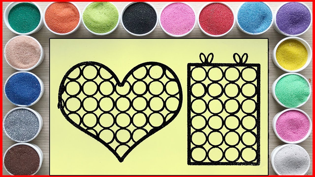 TÔ MÀU TRANH CÁT POP IT TRÁI TIM & HÌNH CHỮ NHẬT -Sand painting pop it hearts, rectangle (Chim Xinh)