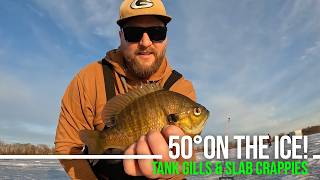 50° and Still ICE Fishing?! Giant Bluegills & Slab Crappies!