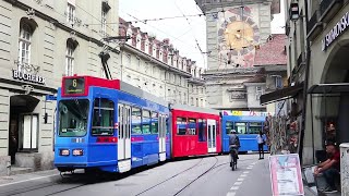 Bern - Trams in Marktgasse (Market Street) - August 2017