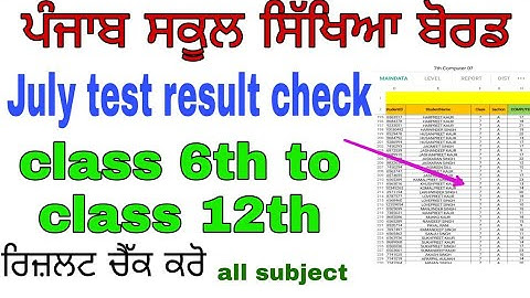 pseb class 6th to class 12th july test results check online, all subjects PSEB