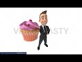 3d white business man showing a cupcake stock animation