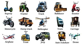 Transportations Vocabulary with Pictures| Vehicle Name in English + Self -Test