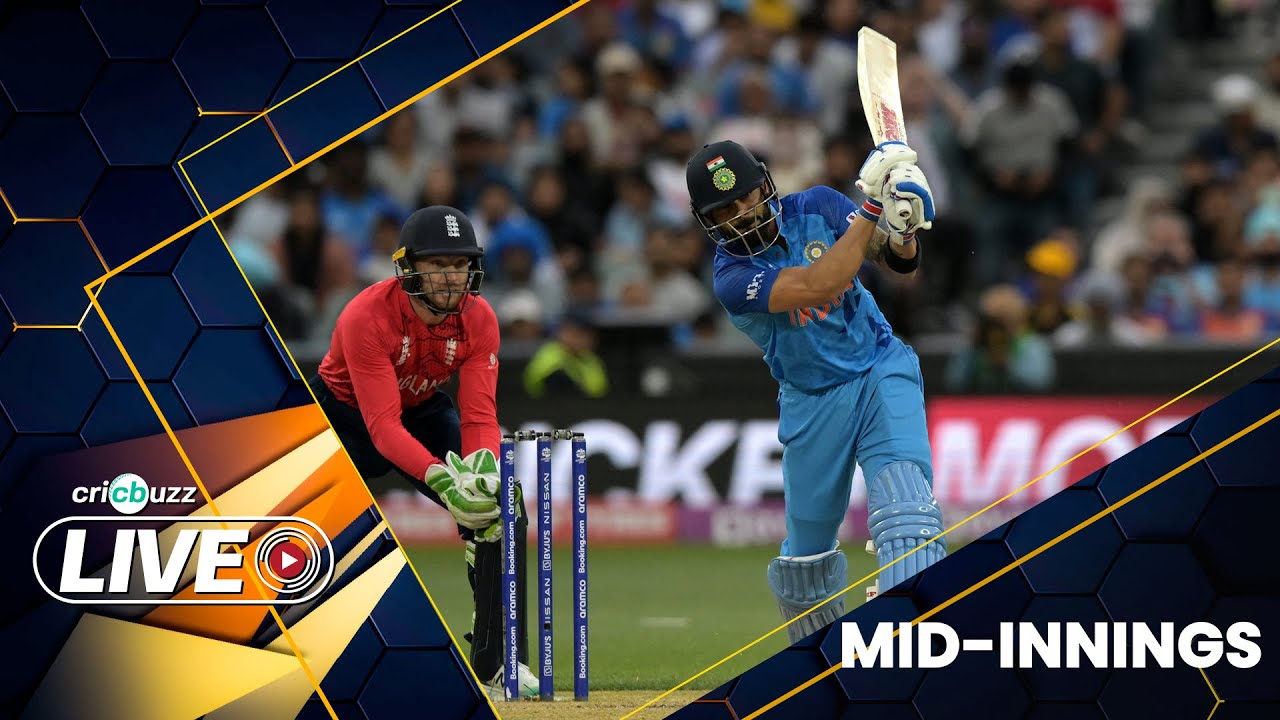 Cricbuzz Live T20 WC England restrict #India to 168/6; #Hardik, #Virat hit 50s