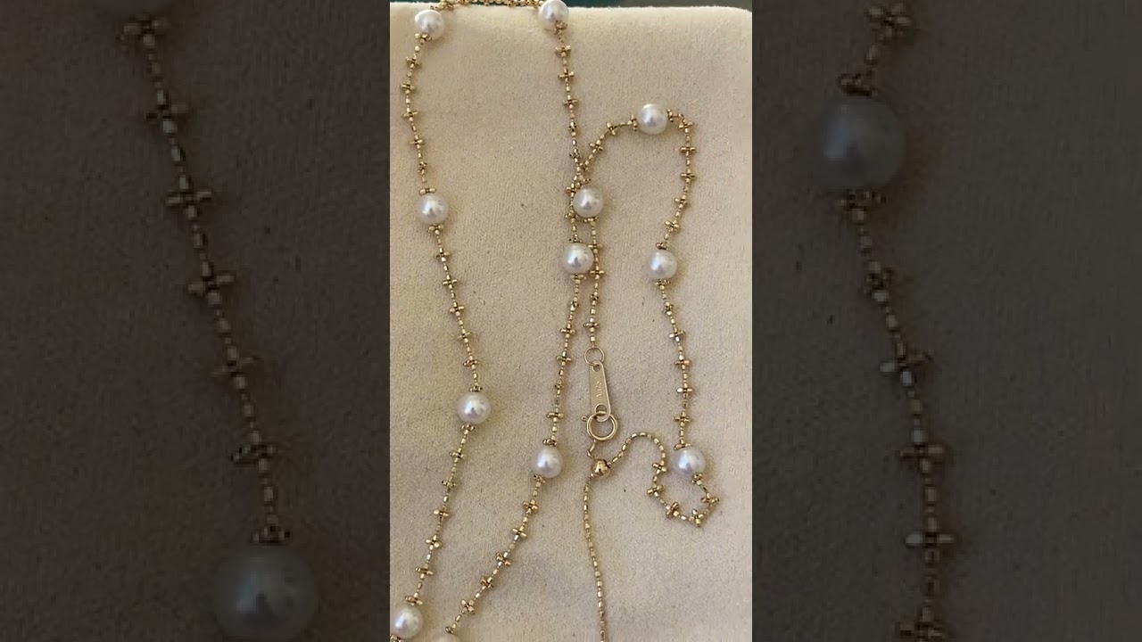 Tiffany & Co Akoya Pearl Station Necklace 18k Yellow Gold 18 Peretti –  Jewelryauthority