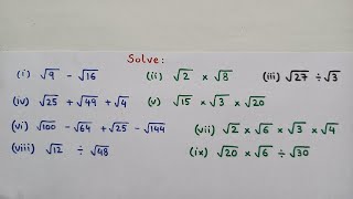 Addition, Subtraction, Multiplication, Division Questions of Square Root