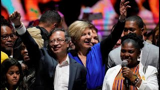 Gustavo Petro celebrates victory after winning Colombian presidential election