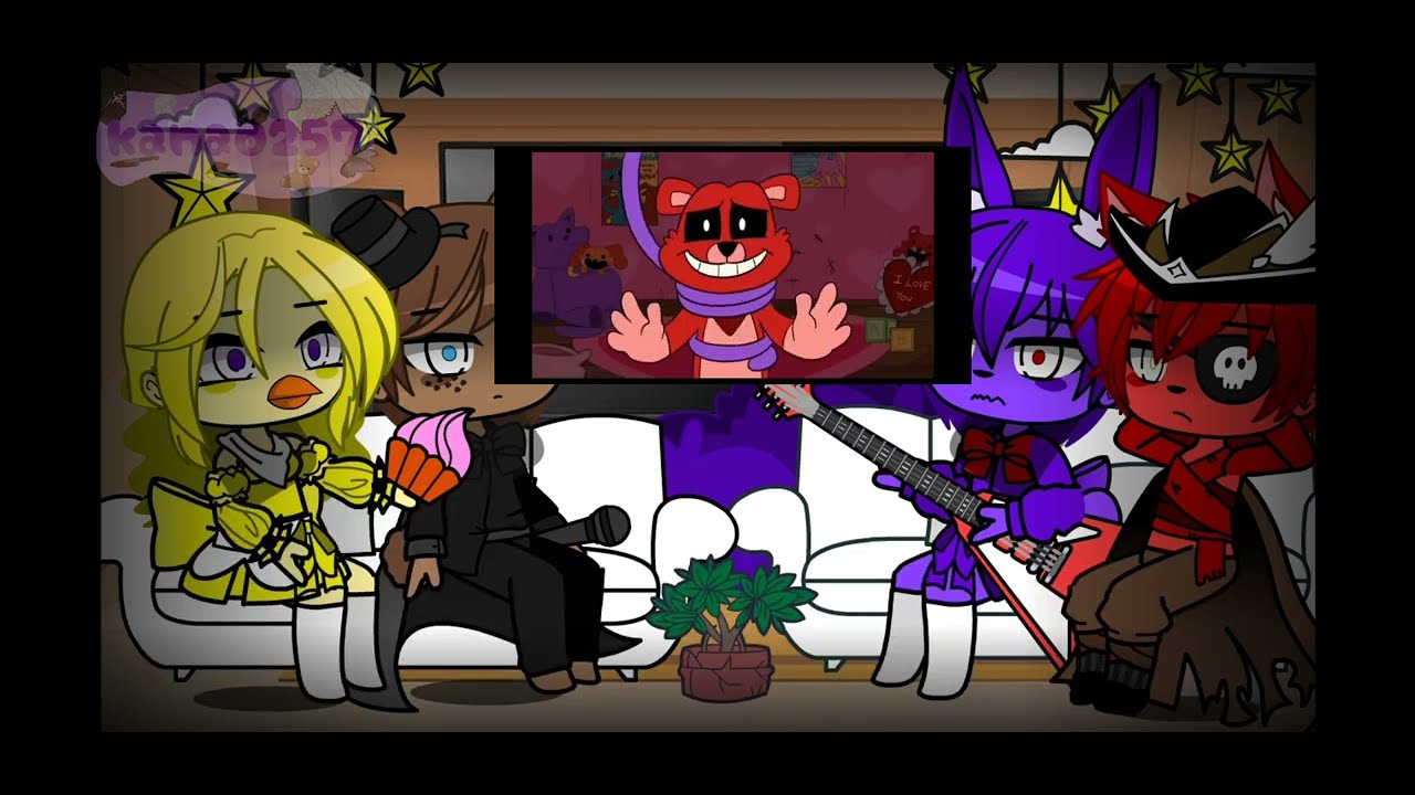 •"fnaf 1 react to smiling critters cardboard cutouts"//my AU//FNAF & PP//gacha reaction//•