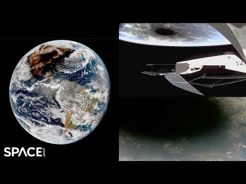2024 solar eclipse shadow seen from space by satellites and space station
