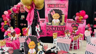 African American girl Boss baby theme party hot pink gold black birthday