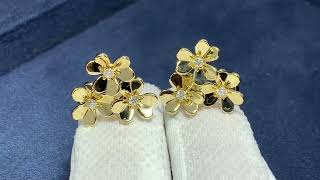 Van Cleef & Arpels 18k Yellow Gold Diamond 3 Flowers Mini Frivole Earrings VCARP2DV00 Van Cleef Mini Earrings