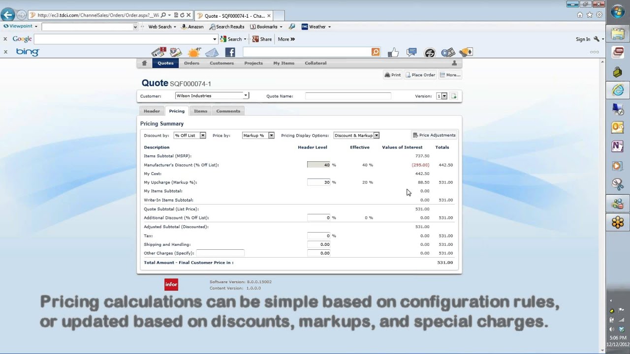 Infor Syteline Advanced Quoting Ordering Easy Quotes For Complex Configurations Youtube