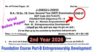 foundation Course 2 part b entrepreneurship development questions paper 2026 Ba Bsc Bcom 2nd year
