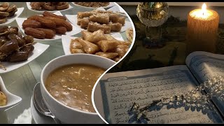 رمضان;  مائدة الإفطار لرمضان ; ركن الصلاة ; دعاء جميل يرح النفس;  اذان المغرب موسيقى العود   Ramadan