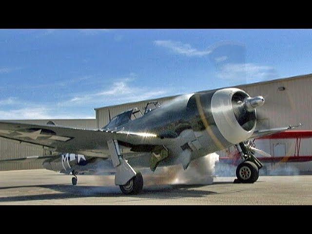 Restored WWII Republic P-47 Thunderbolt Razorback Fighter Flight Demo ! class=