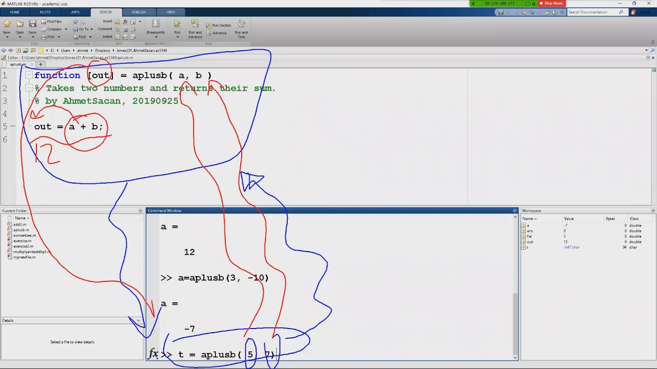 Writing your first Matlab function: aplusb .v191 - YouTube