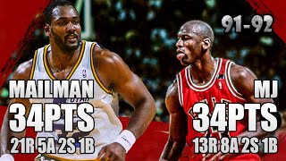 Michael Jordan vs Karl Malone Highlights (1992.02.03) - 68pts Total! 3OT THRILLER!