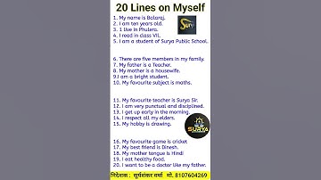 self introduction in english, 20 lines on myself, 20 lines essay on myself in english #shorts #essay