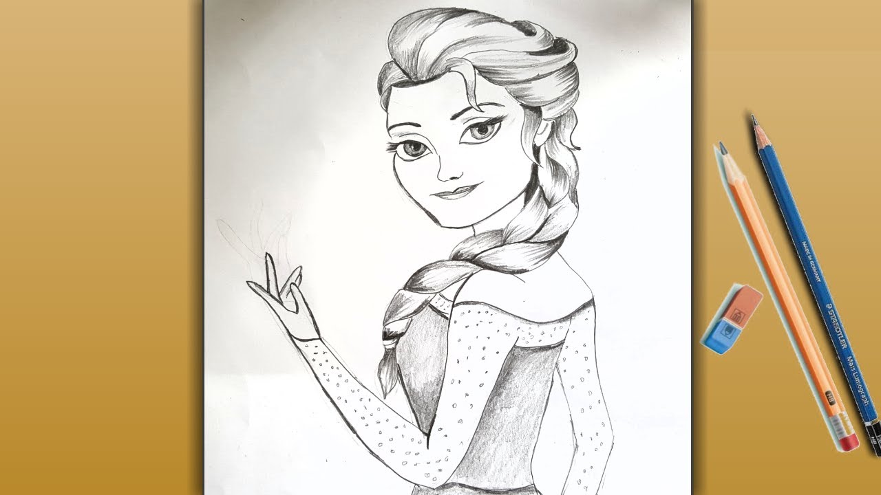 Easy Pencil Sketch Girl Drawing Tutorial/ Elsa Pencil Drawing Step ...