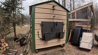 Outdoor wood boiler to pole barn in floor radiant heat plumbing.