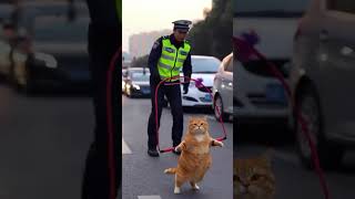 Cat vs. Cop: The Feline Refusing to Stop Her Workout in Traffic! 😂 #cat #aiart #cute #ai #jumprope
