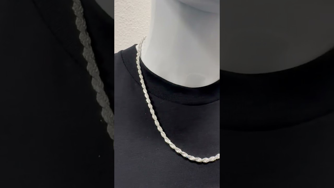 4mm Rope Chain at 22 Inches | Everyday Silver Rope Fit on Mannequin