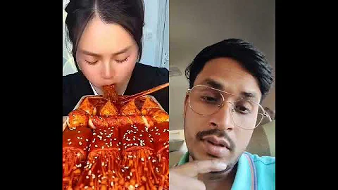 Asmr, Eating Enoki Mushroom With Noodles Garlic Meatballs Flavor Spicy Yummy, Mukbang