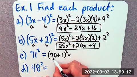 Envision Algebra 1 - 7.3 Multiplying Special Cases