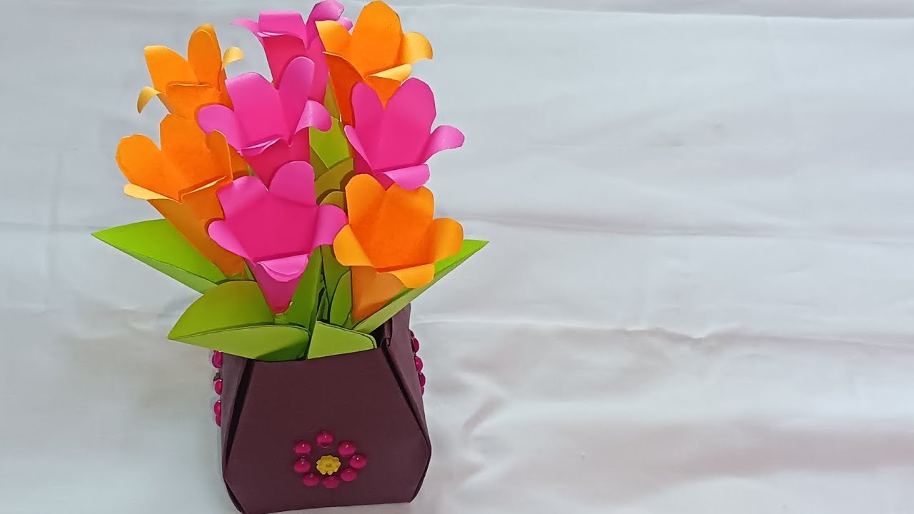 Beautiful and easy paper flower vase/Origami flower vase/Diy/Paper