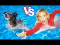 DOG VS HUMAN - Who is Faster Challenge after Swimming Lessons?