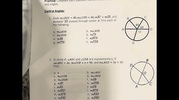 Geometry - Unit 7 pg. 1-3 (Central/Inscribed Angles)