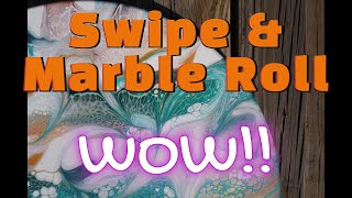 Gorgeous! Puddle Pour & Swipe & Marble Roll! Turquoise, Gold, Copper/Fluid Art/Acrylic Pouring (148)