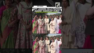 Opposition Leaders Hold Protest Against Bjp Leader Nishikant Dubeys Remarks In Lok Sabha