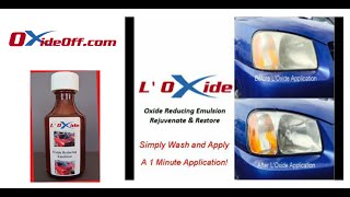 Photo montage - Before and After Treatment of cloudy headlights with L&#39;Oxide Emulsion
