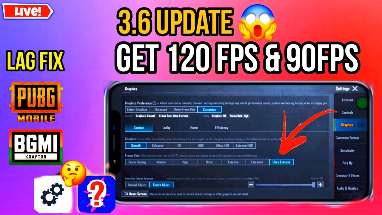 GET 120FPS & 90FPS In BGMI/PUBG 3.6 UPDATE | Get constant 120 fps / 90 ...