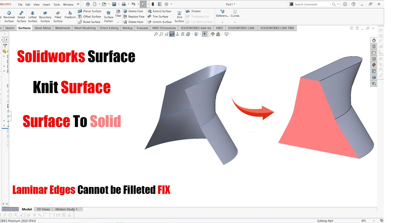 Solidworks Knit Surface Surface to Solid YouTube